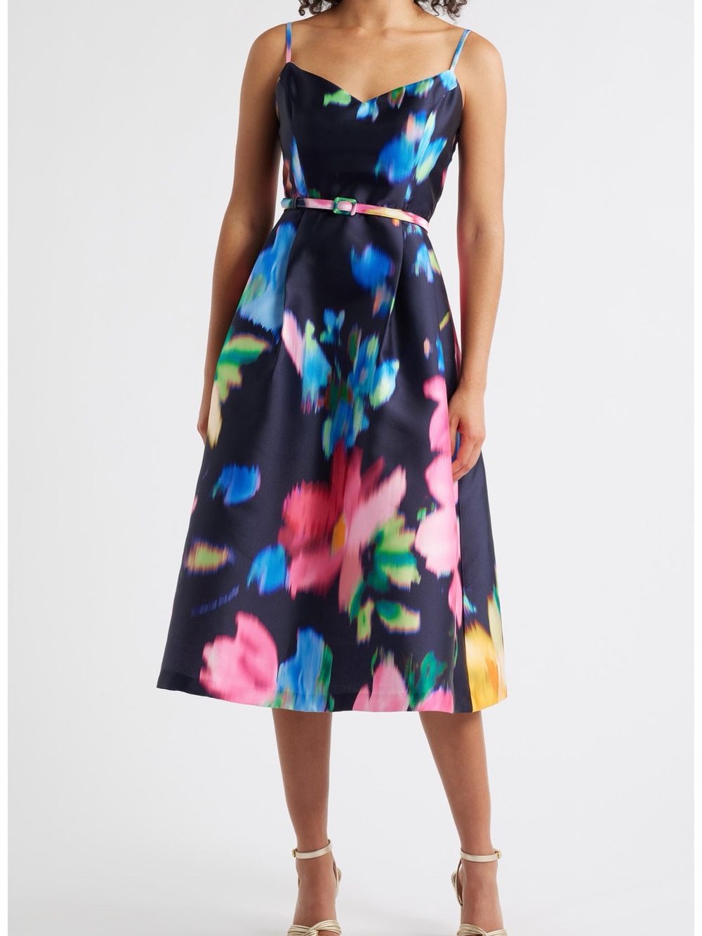 Julia Jordan Abstract Floral Midi Dress in Navy and Multicolor